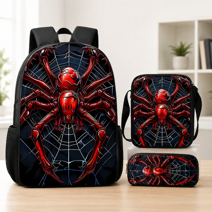 Boys Red Spider Web Print School Backpack Set