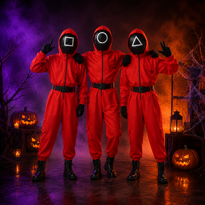 Group Halloween Costume Red Jumpsuit with Mask, Kids Cosplay Roleplay Outfit Set