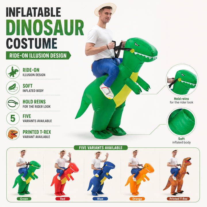 T-Rex Ride-On Inflatable Dinosaur Costume for Halloween