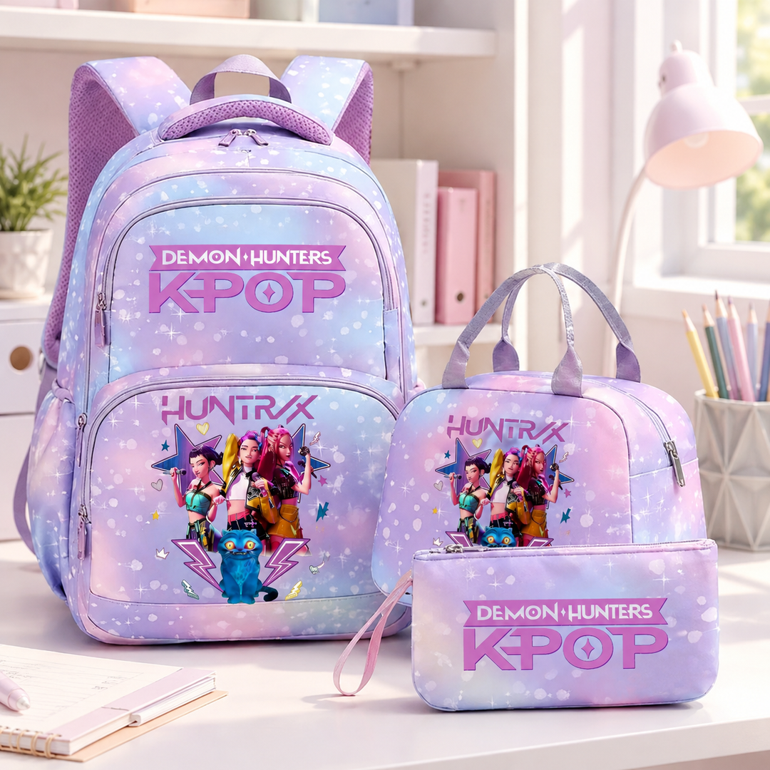 Anime Character School Backpack 3Pcs Set with Lunch Bag Teens Student Daily
