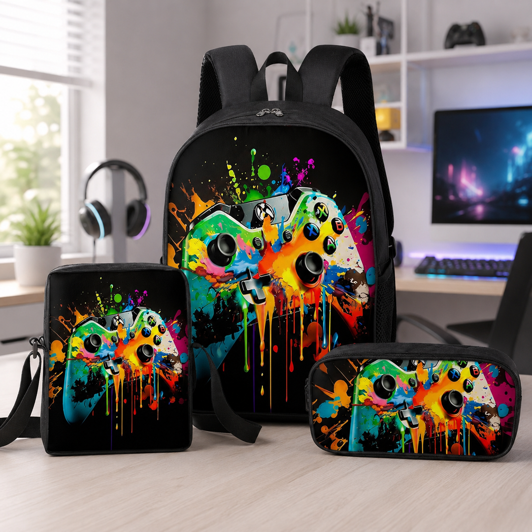 Gaming Controller 3-Piece School Backpack Set for Kids