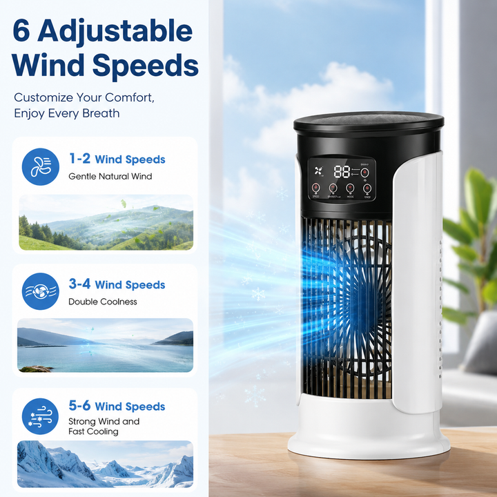 3-in-1 Portable Air Conditioner Fan 6 Speed Air Cooler Humidifier Night Light