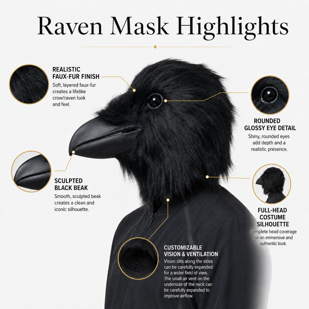 Black Raven Bird Latex Mask for Adult Halloween Costume