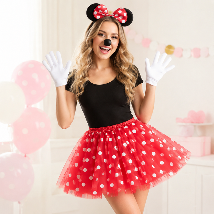 Mickey and Minnie Mouse Ears Headband Skirt and Gloves Costume Set