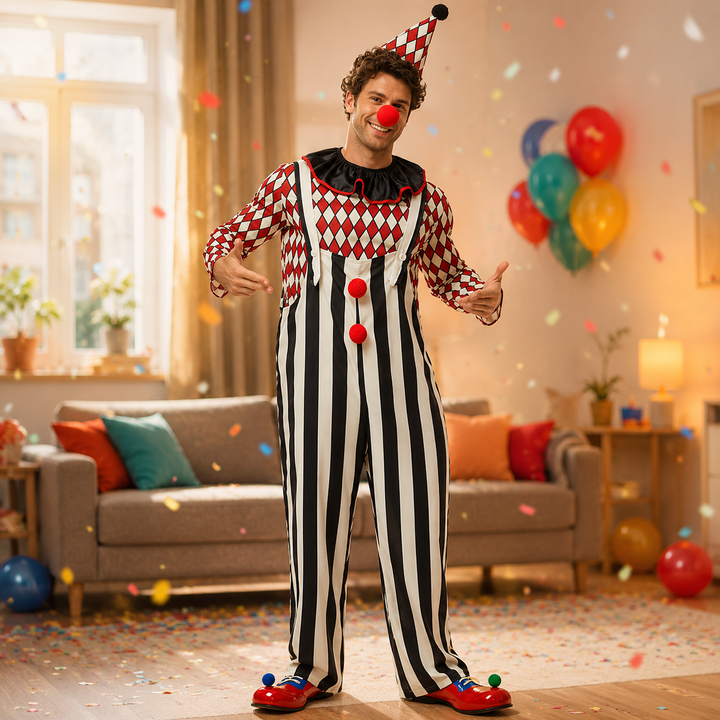 Circus Clown Costume with Hat for Men Halloween Costume