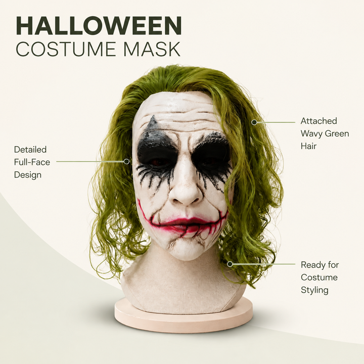 Joker Green Hair Clown Latex Mask for Adult Halloween