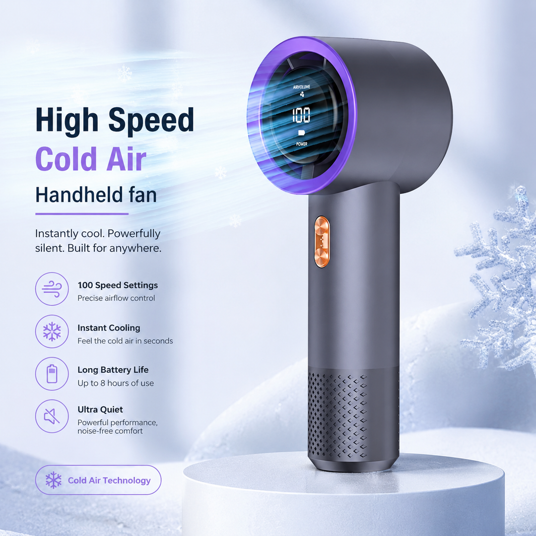 Handheld Portable Fan Bladeless High-Speed Mini Fan USB Rechargeable LED