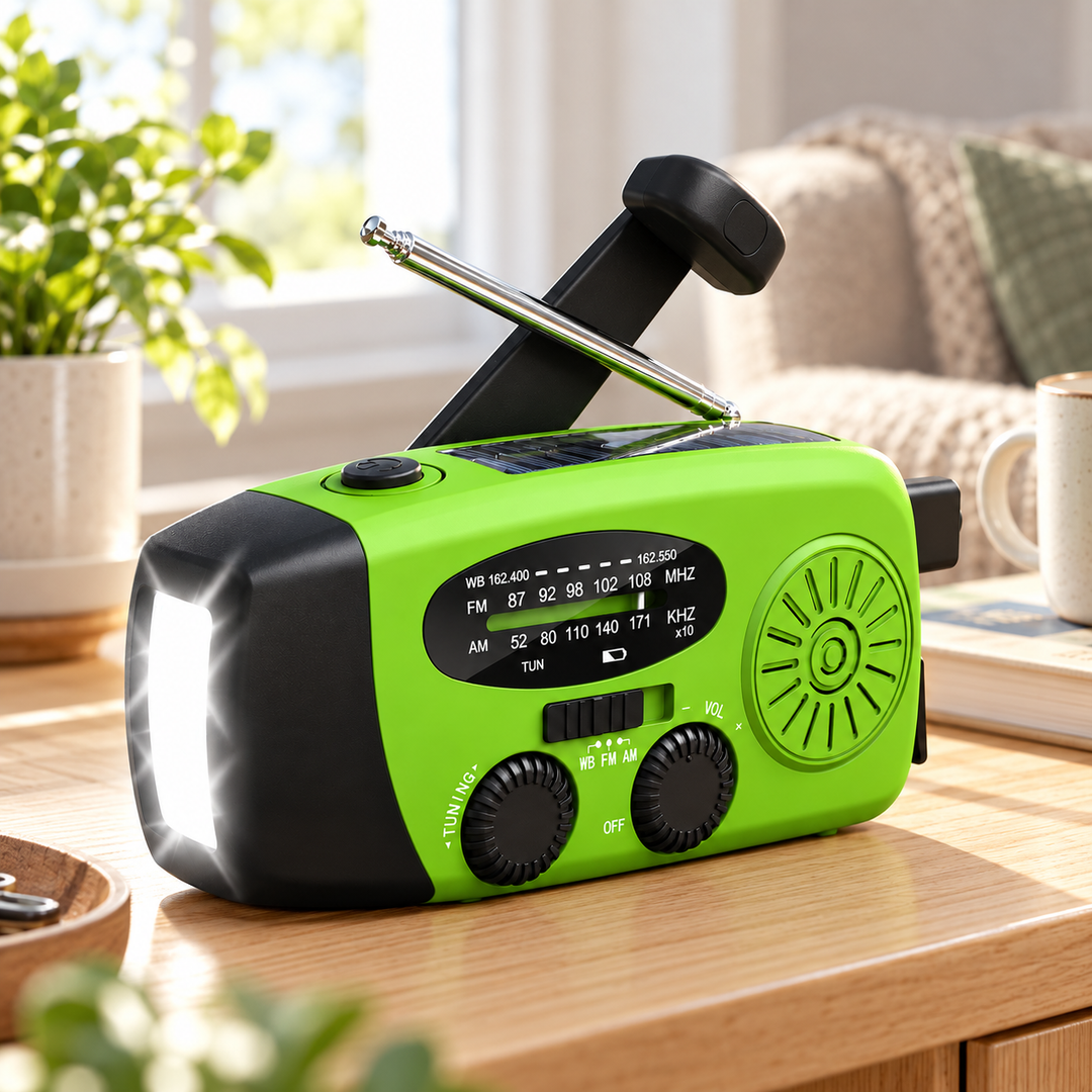 Wind Up Radio Lightweight Lime Green NOAA Solar 2000mAh Flashlight