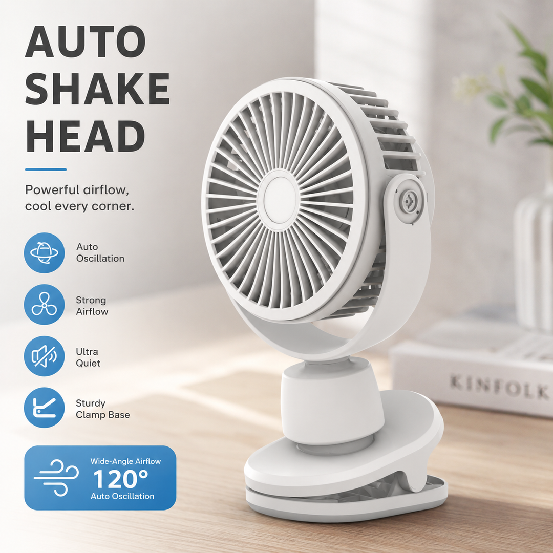 Clip On Fan 10000mAh Rechargeable Portable Desk Fan 4 Speeds Quiet