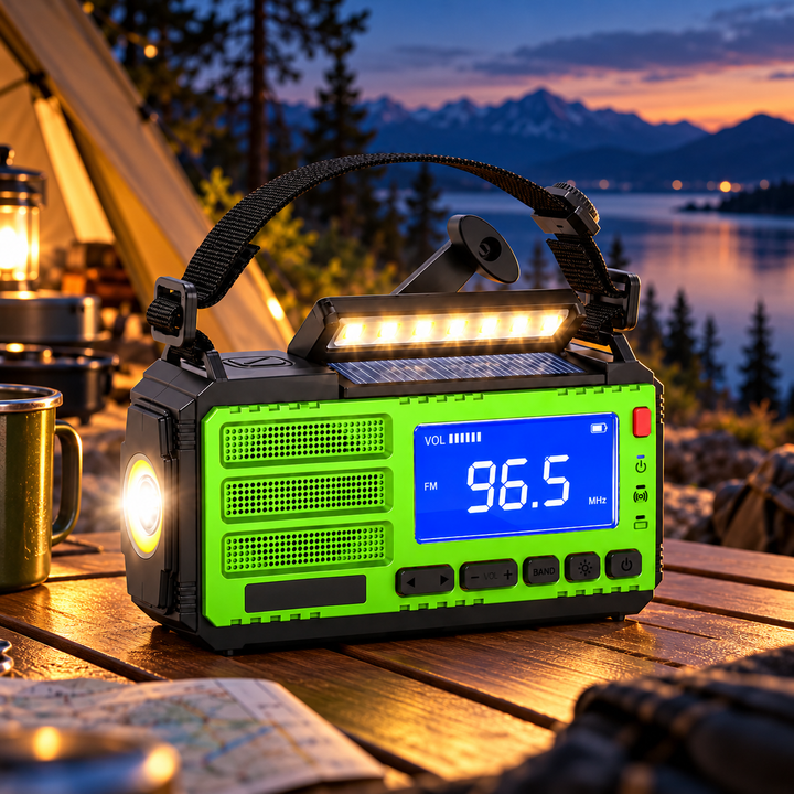 Wind Up Radio Solar Emergency LED Light Bar Digital FM USB Power Bank