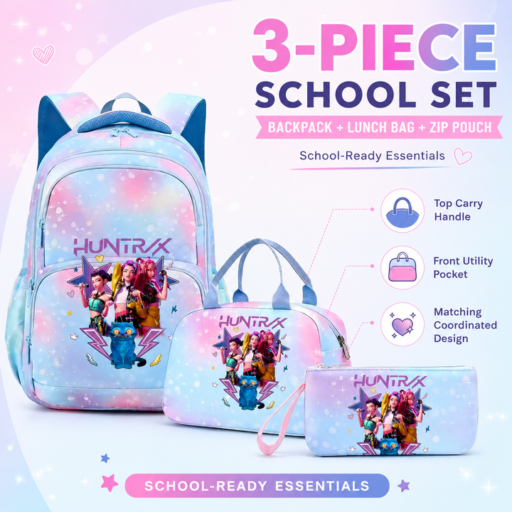 Anime Character School Backpack 3Pcs Set with Lunch Bag Teens Student Daily
