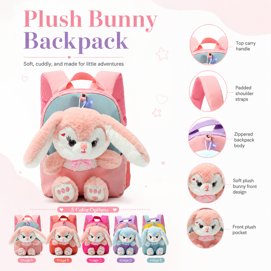 Girls Plush Bunny School Backpack for Toddlers