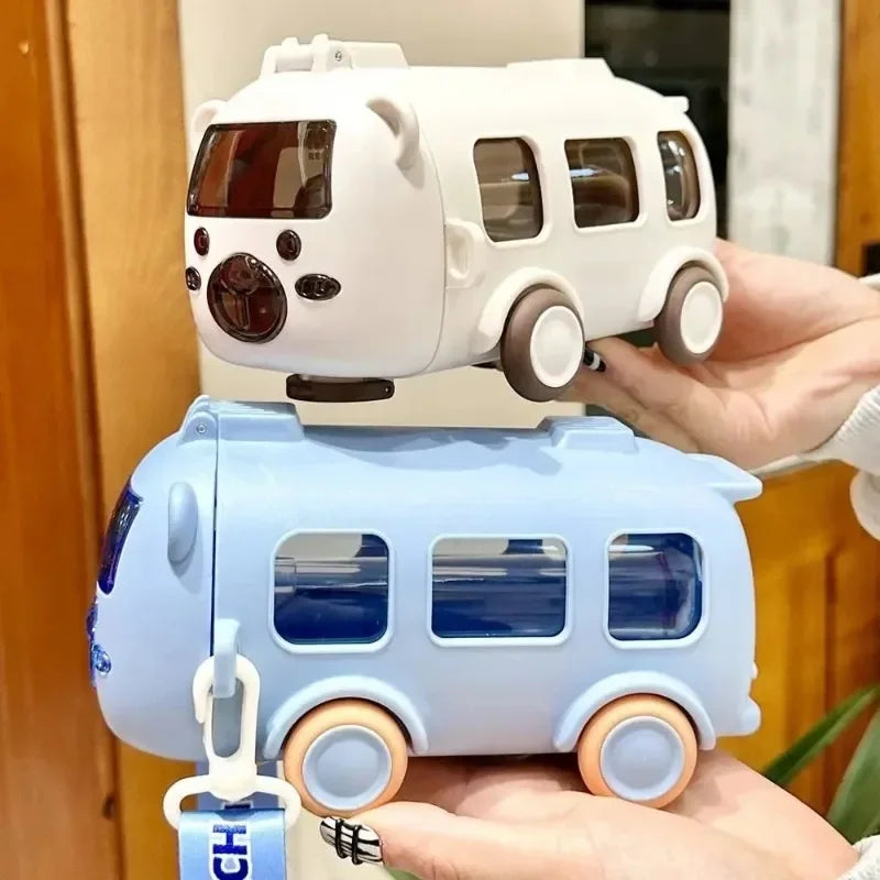 Cartoon Bus Water Bottle with Straw 16 oz