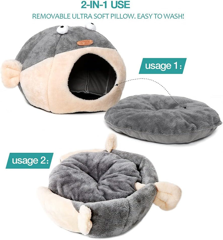Cat Bed Cave with Removable Pillow for Indoor Cats