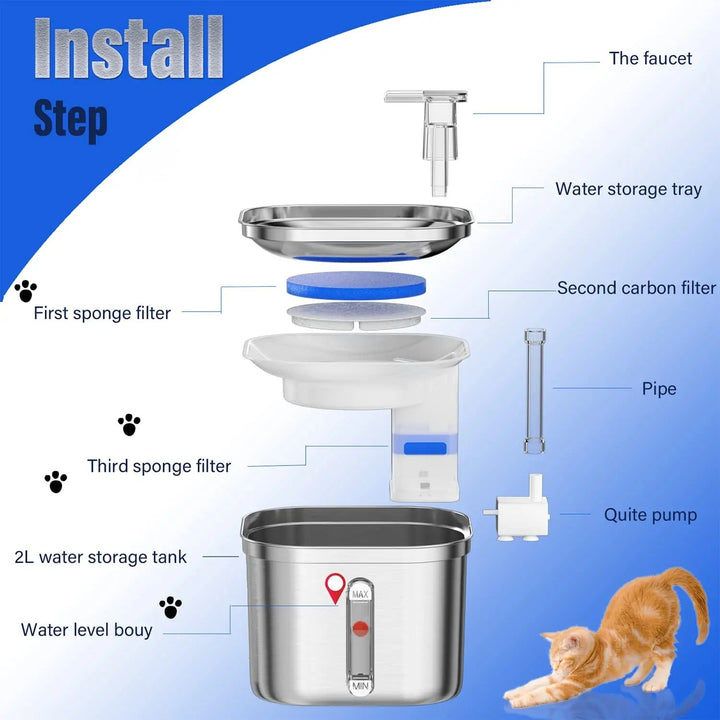 Cat Water Fountain Automatic Pet Feeder Stainless Steel Dispenser