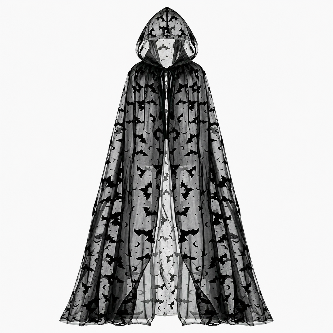 Bat Print Mesh Cape Halloween Costume Cloak