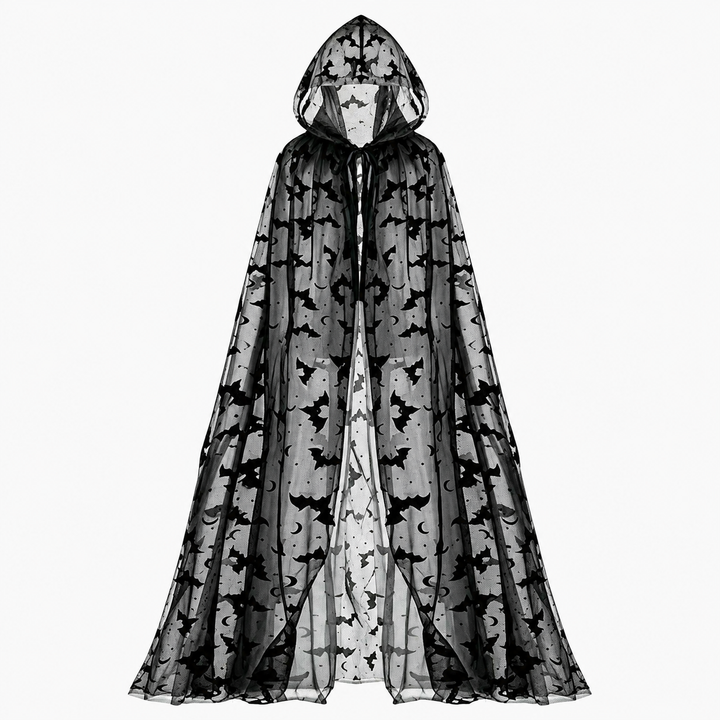 Bat Print Mesh Cape Halloween Costume Cloak