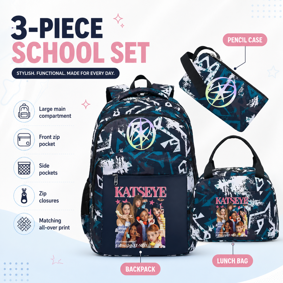 Girls Katseye School Backpack Set with Lunch Bag and Pencil Case