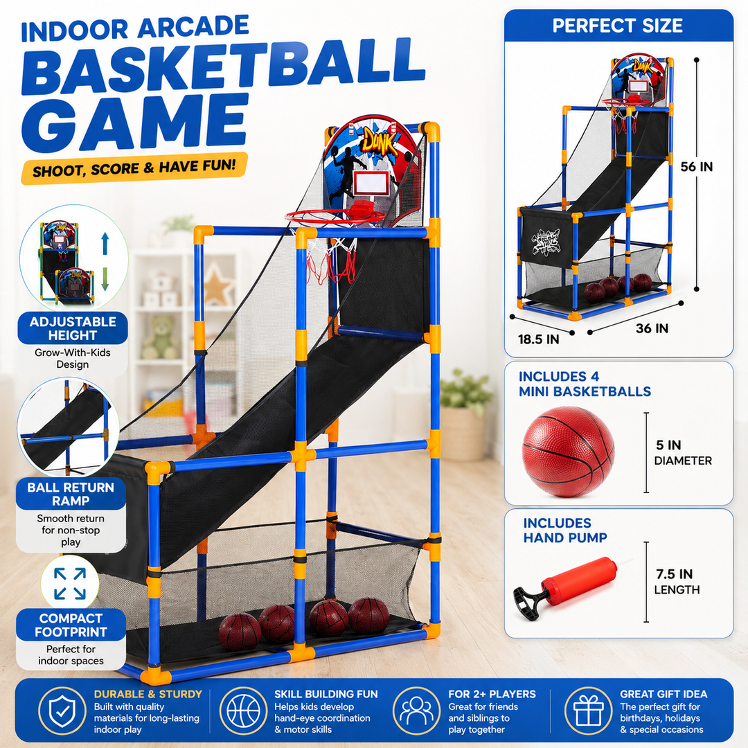 Kids Arcade Basketball Game Set 4 Balls Hoop Indoor Outdoor Birthday Gift