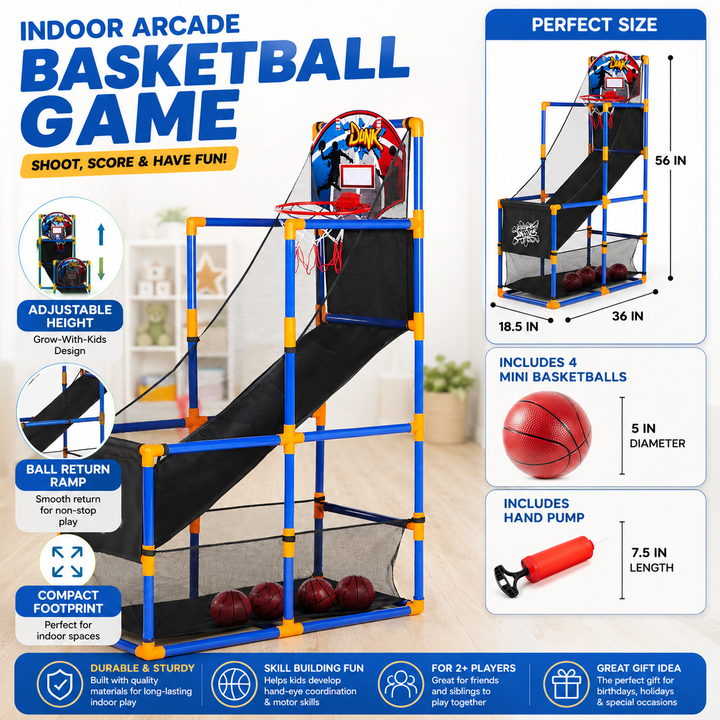 Kids Arcade Basketball Game Set 4 Balls Hoop Indoor Outdoor Birthday Gift