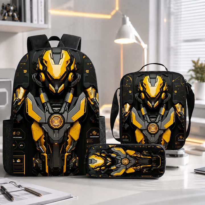 Boys Cyberpunk Robot School Backpack Set for Students