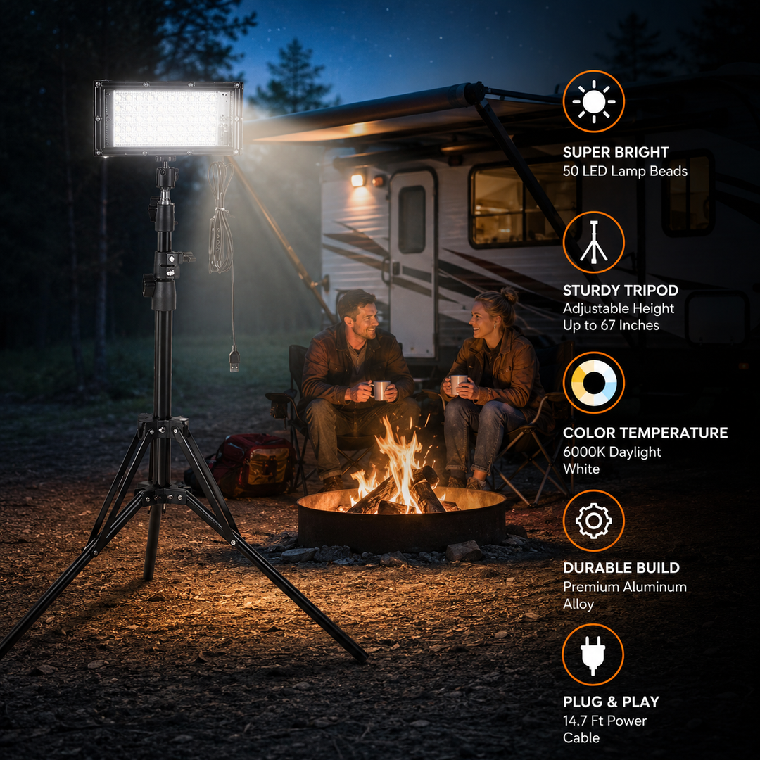 Camping LED Work Light with Tripod Stand Portable Flood Light Rechargeable