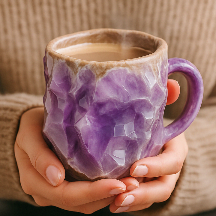 Coffee Mug Crystal Stone Design Circular Ceramic Drinkware
