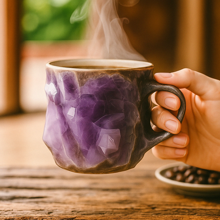 Coffee Mug Crystal Stone Design Circular Ceramic Drinkware
