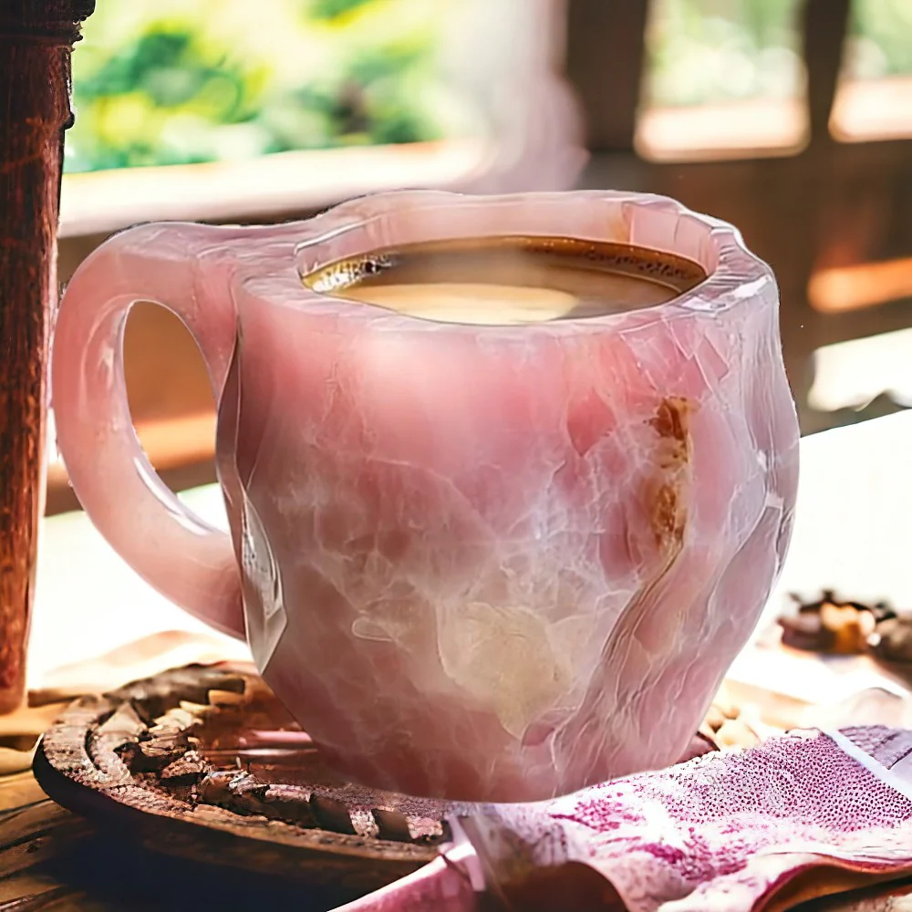 Coffee Mug Crystal Stone Design Circular Ceramic Drinkware