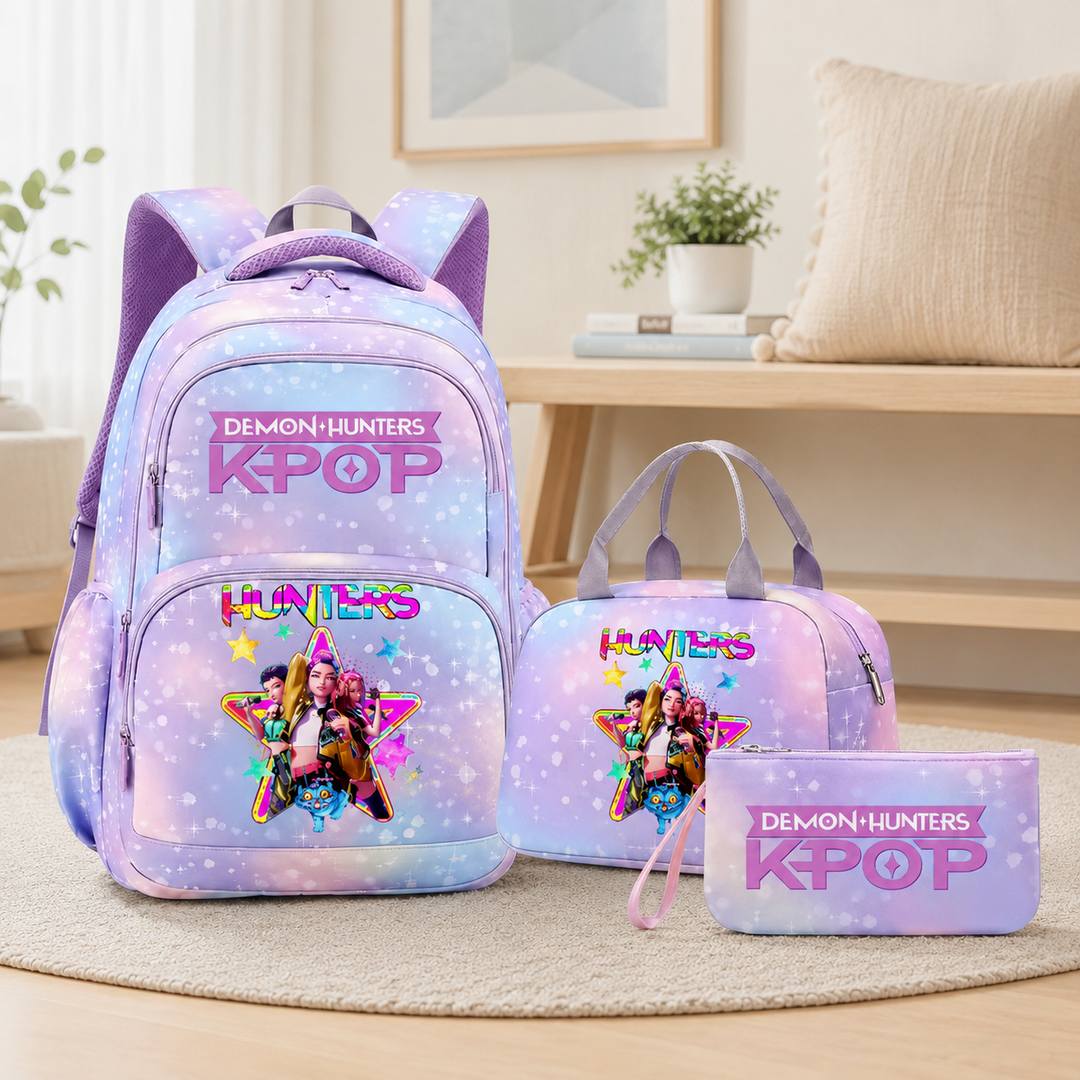 KPop Demon Hunters Girls 3-Piece School Backpack Set with Lunch Bag &amp; Pencil Case