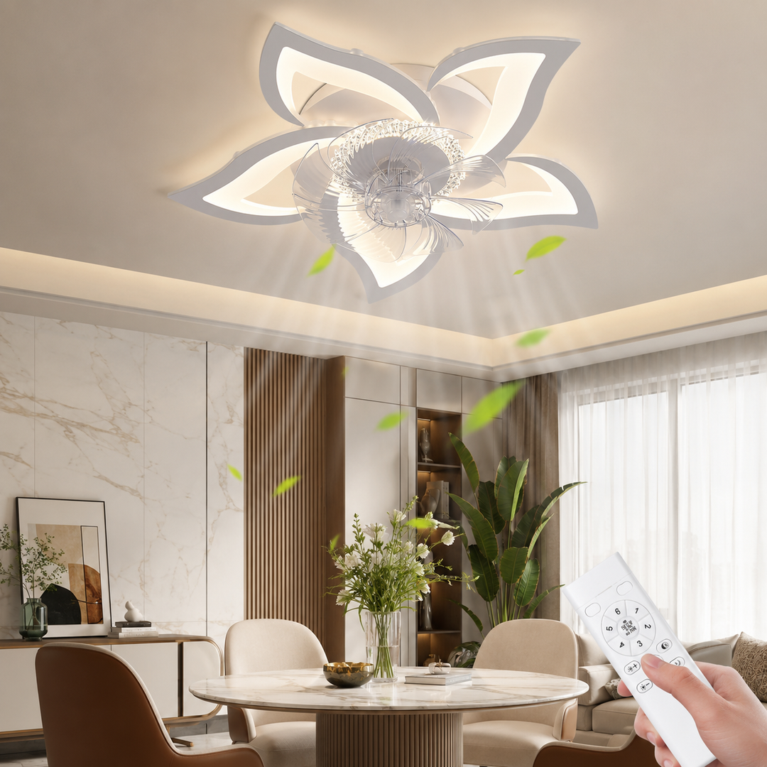 Modern Dimmable Ceiling Fan Light Remote App Control 6-Speed Lamp
