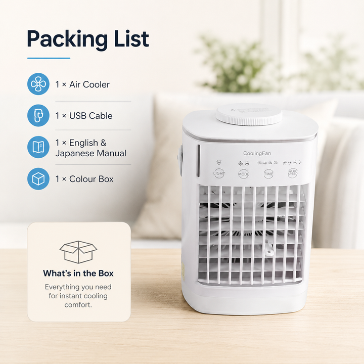 Portable Air Conditioner 700ml Tank USB Table Fan Humidifier RGB Timer