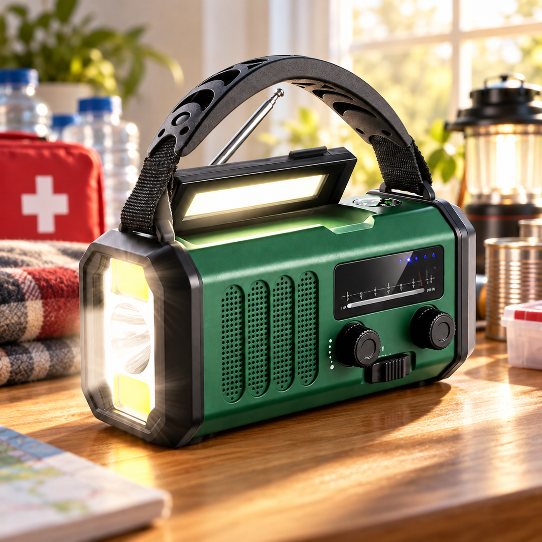 Wind Up Radio 10000mAh 135 Lumen Flashlight Reading Lamp NOAA Solar