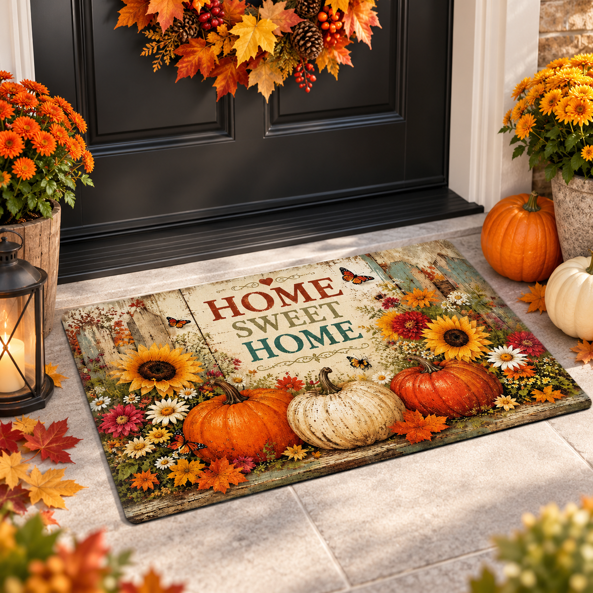 Halloween Pumpkin Crystal Velvet Doormat Non Slip Entryway Welcome Mat