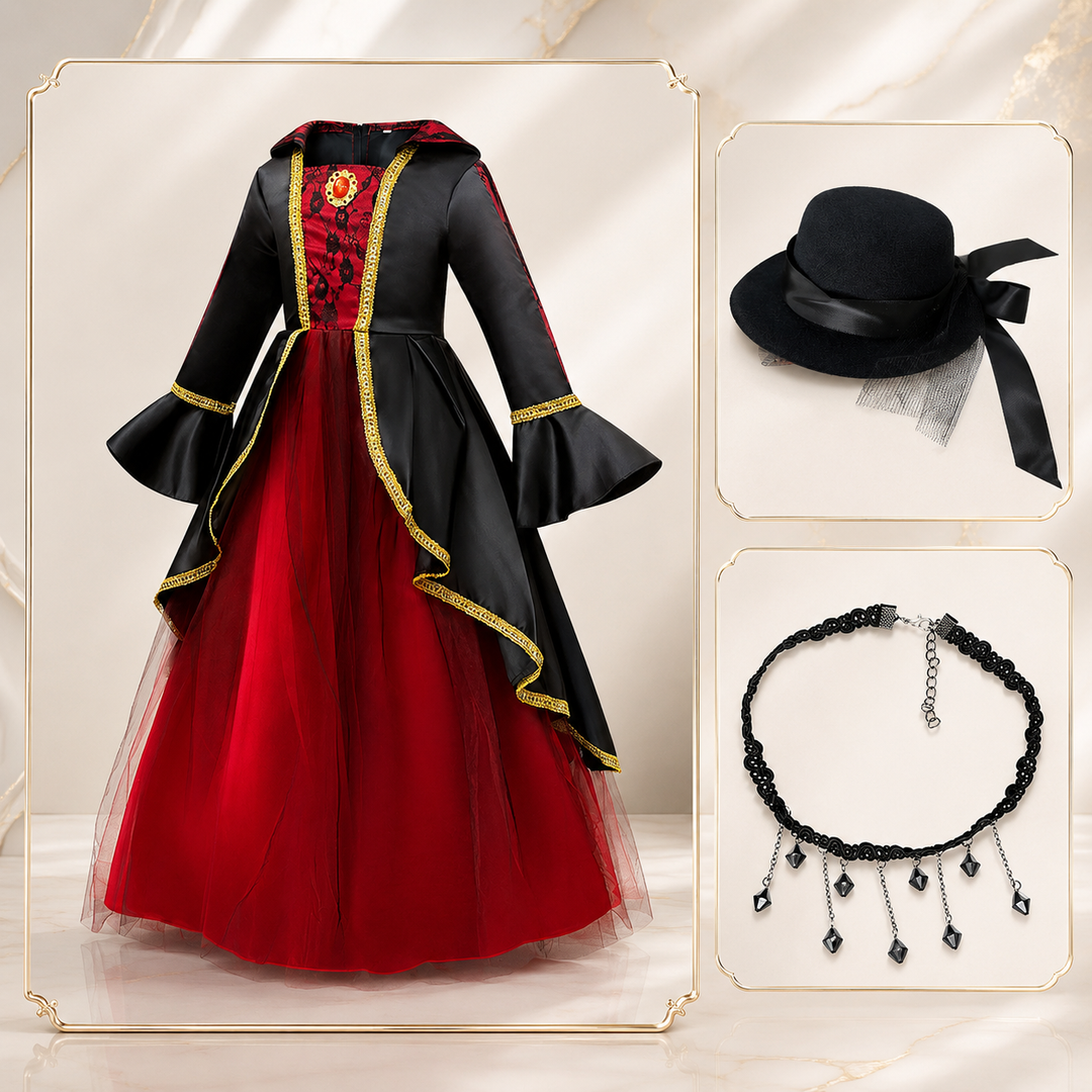 Victorian Vampire Dress for Girls with Hat Halloween Costume