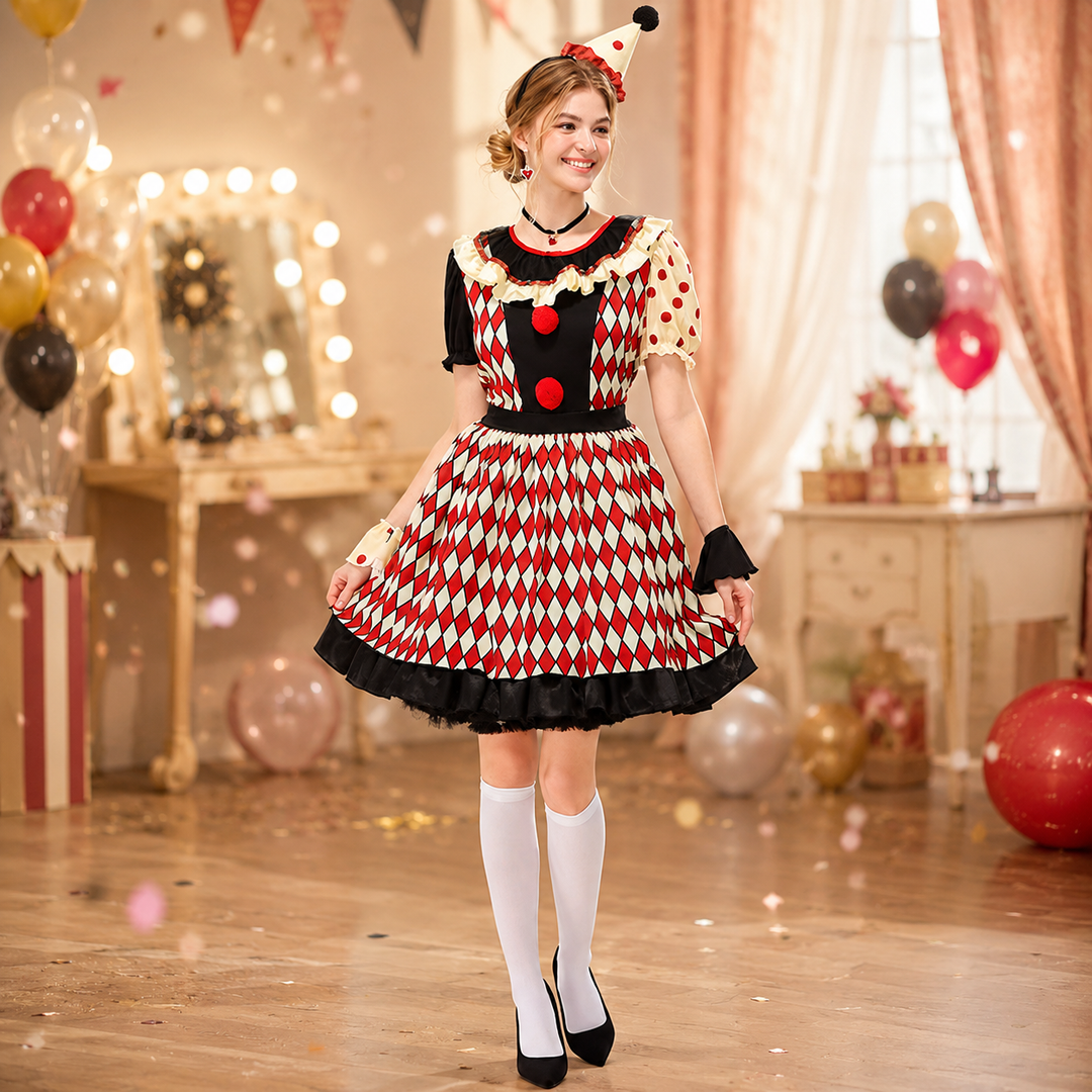 Circus Clown Costume with Hat for Men Halloween Costume