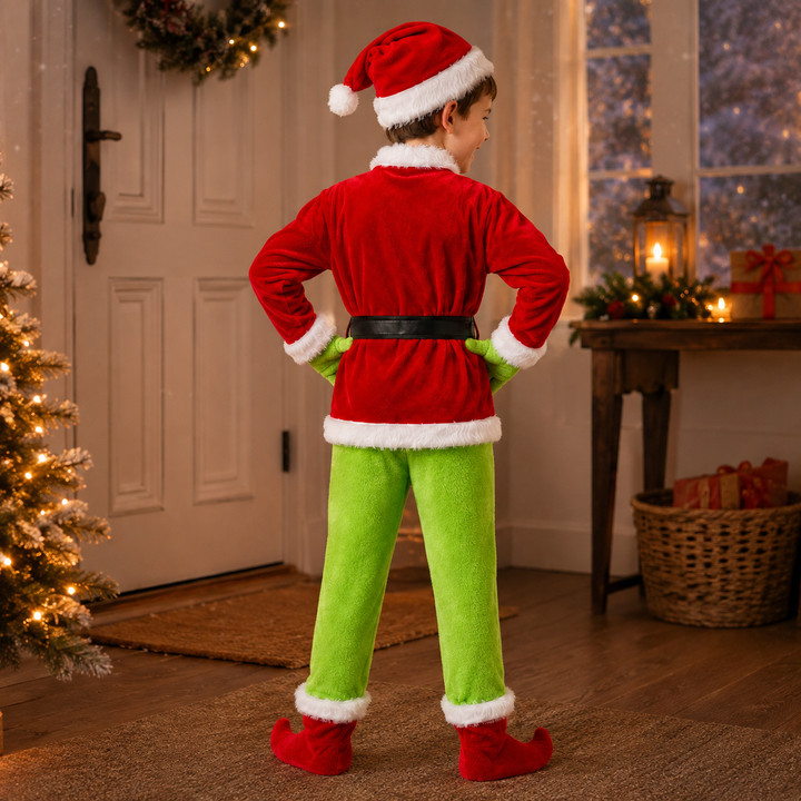 Boys Grinch Christmas Costume with Curled-Toe Boot Covers