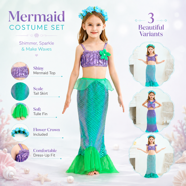 Mermaid Princess Sparkle Tail Costume Dress for Girls