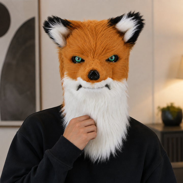 Plush Fox Mouth-Moving Animal Head Mask for Halloween Costume