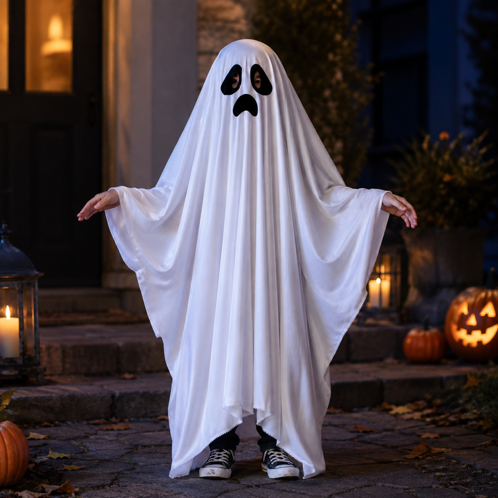 Kids Ghost Costume Halloween Sheet Costume with Face Design