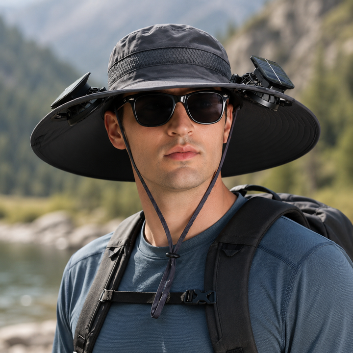 Solar Charging Fan Cap Outdoor Camping Fishing Hiking Fisherman Hat
