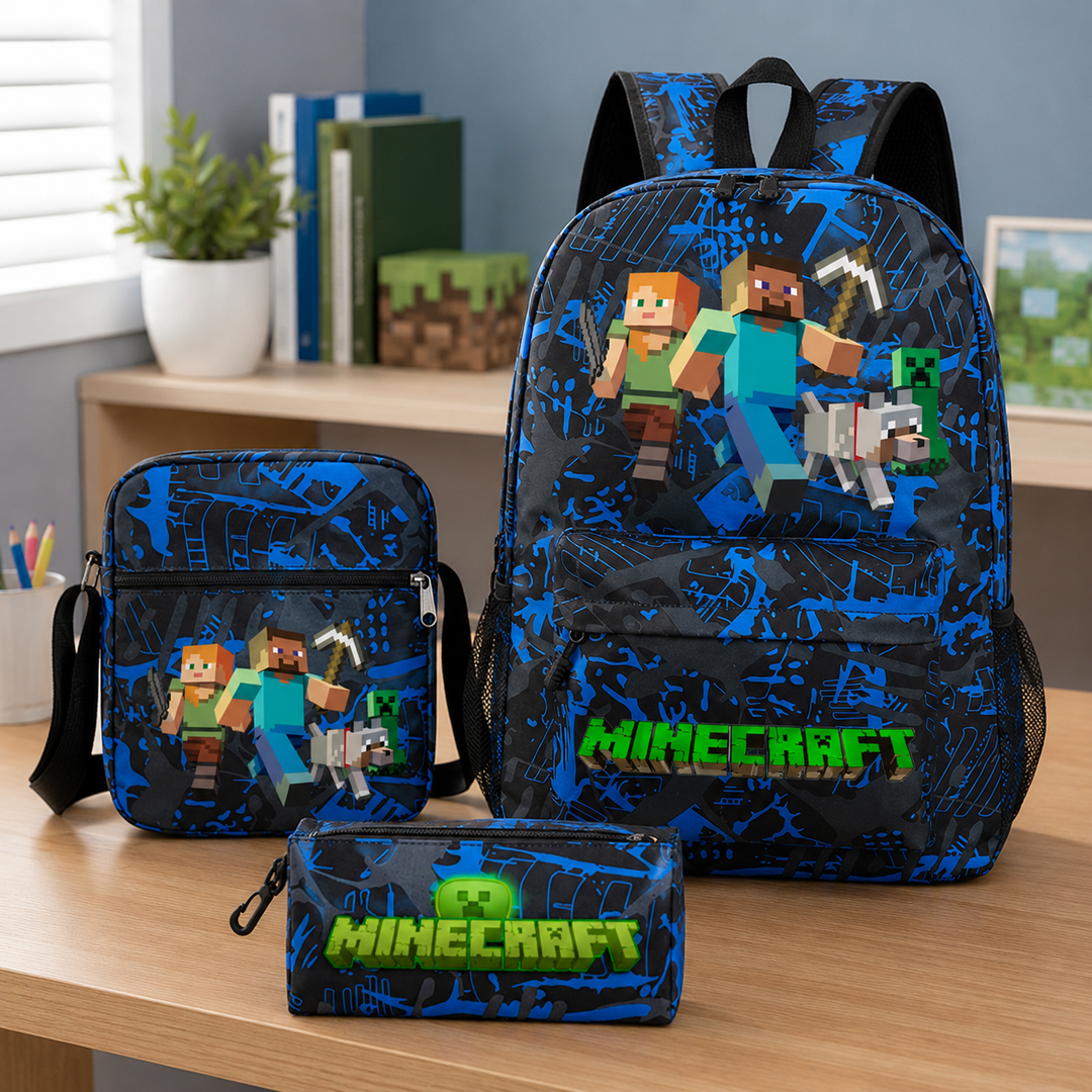 Minecraft Story Mode 3-Piece School Backpack Set with Crossbody Bag and Pencil Case