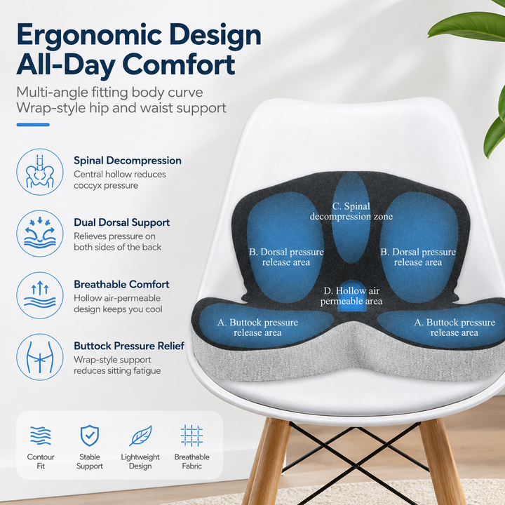 Memory Foam Lumbar Support Cushion Car Seat Office Chair Back Support Pillow