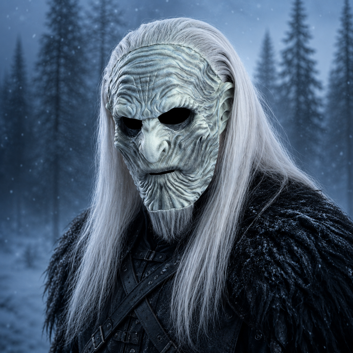 White Walker Mask with Long Hair Halloween Costume Mask