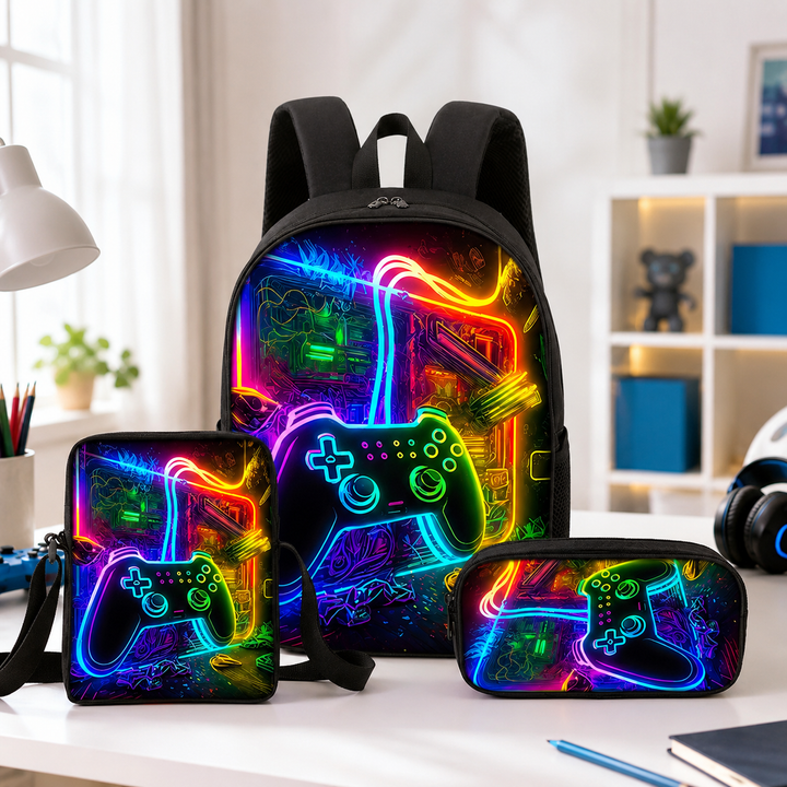 Gaming Controller 3-Piece School Backpack Set for Kids