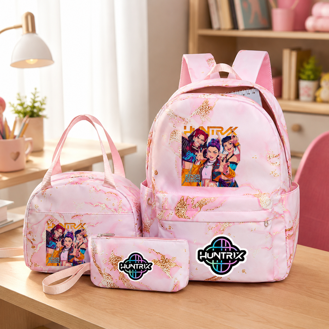 KPop Demon Hunters 3-Piece School Backpack Set with Lunch Bag and Pencil Case for Girls