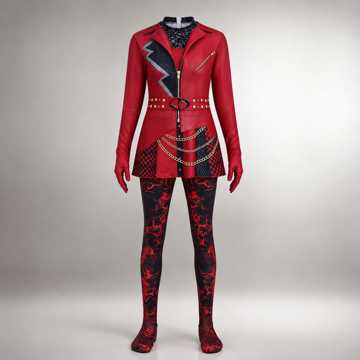 Red Zigzag Villain Costume with Leggings Halloween Outfit For Kids adults