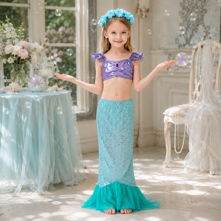 Mermaid Princess Sparkle Tail Costume Dress for Girls