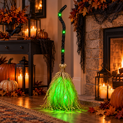 Animated Light Up Witch Broom Halloween Prop