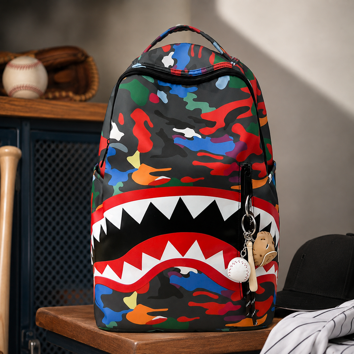 Shark Mouth Camouflage Boys and Girls School Backpack, Lightweight Travel Bookbag